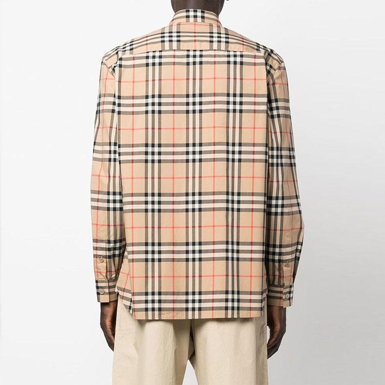 Burberry Men Label Applique Check Cotton Poplin Shirt Archive Beige 80574611