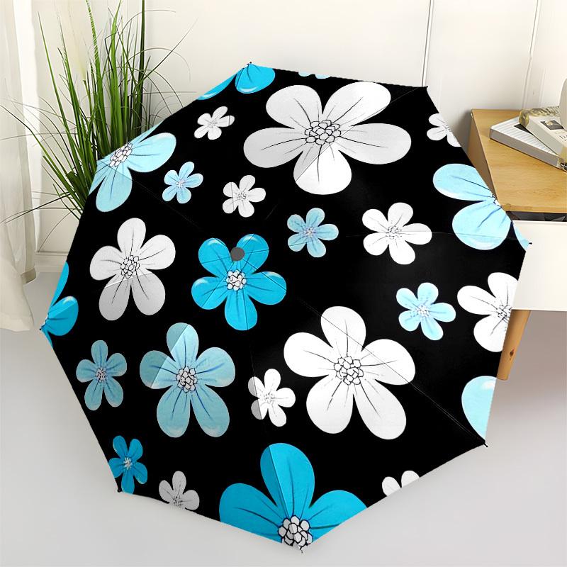 1pc Blue and White Floral Pattern Umbrella with Plastic Handle,Vibrant Cartoon Pattern,Multi-functional UmbrellaPT081