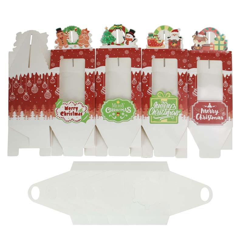 12Pcs Christmas Biscuit Cake Gift Box Open Window Muffin Favor Packaging Candy Box With Inner Tray Happy Xmas Party Supplies