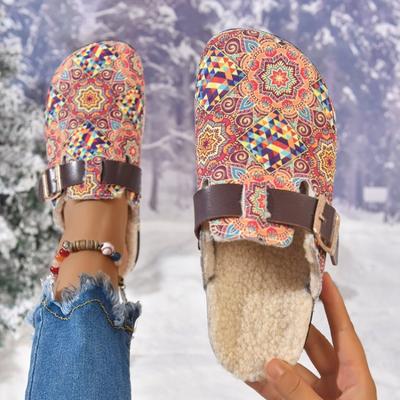 Foreign Trade New Large-size Ethnic Style Bag Head Rear Empty Slippers Women's Cross-border Flat-bottom Printing Muller Half-tray Women's Shoes