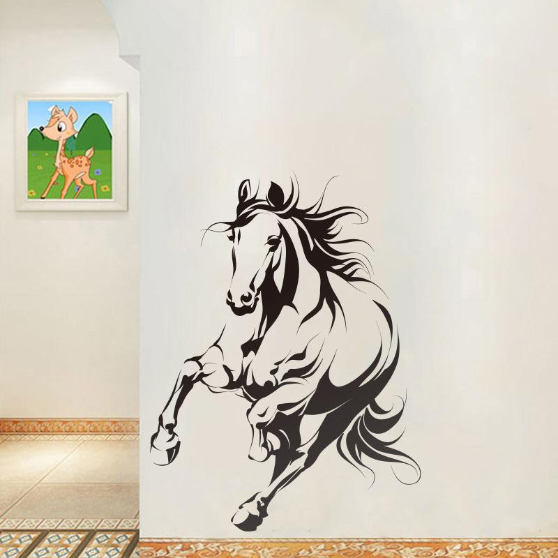Nowa Czarno-Biała Naklejka Ścienna z Biegnącym Koniem do Salonu, Sypialni, Przedpokoju, Dekoracja Ścienna do Domu