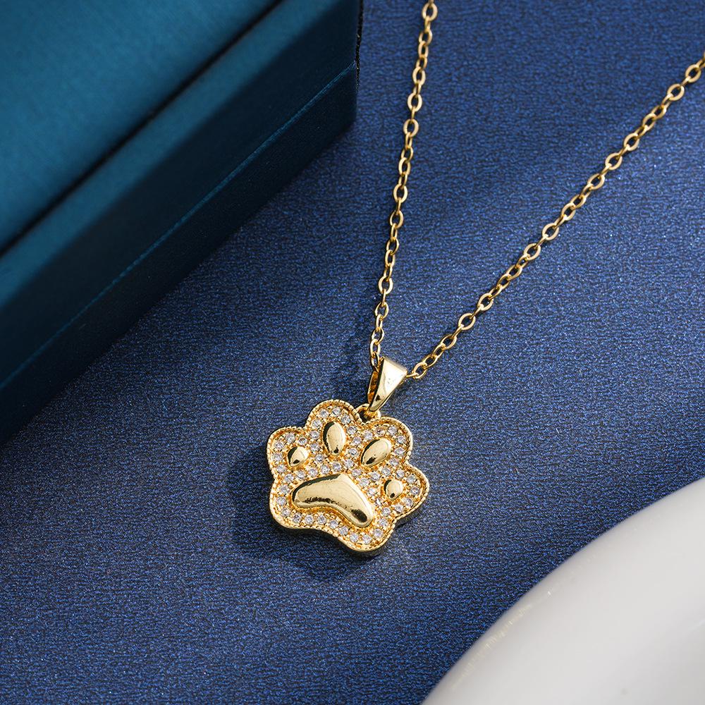 Japanese Korean Cute Cat Paw Pendant Necklace: Titanium Steel, Women s Fashionable Clavicle Chain