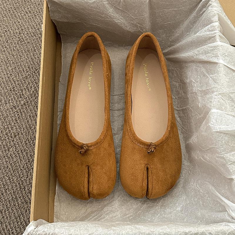 Mode Japansk Stil Tabi Ninja Skor Kvinnor Mysiga Läder Ballerinaskor Delad Hov Tå Loafers Femme Mary Jeans Moccasiner Damer Ballerinasko