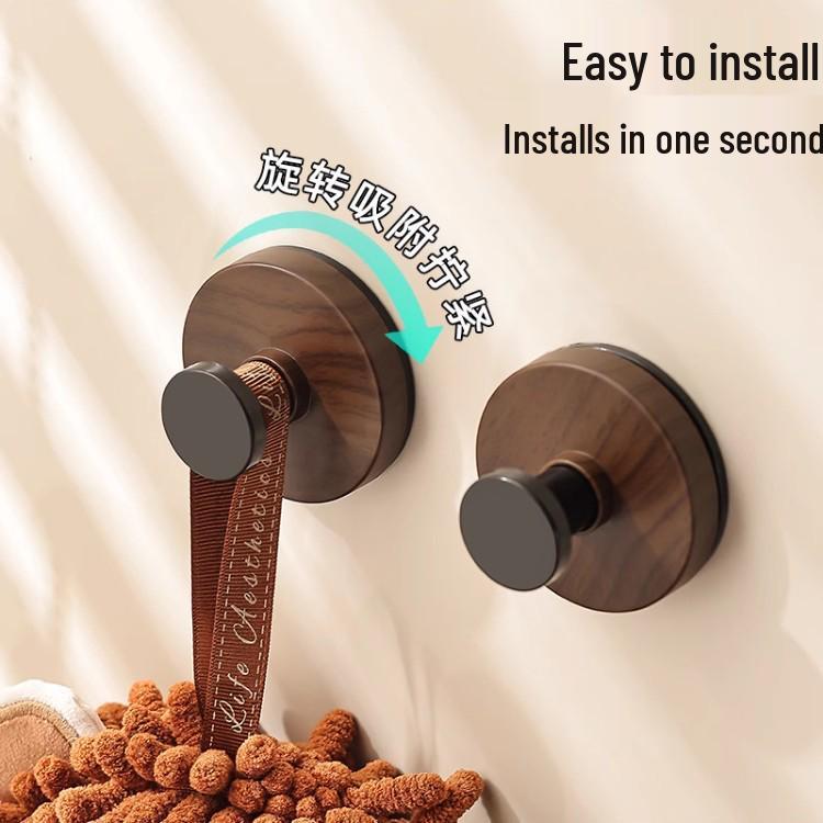 Walnut Wood Grain Suction Cup Hook 2-Pack—Bathroom/Coat Door Hanger