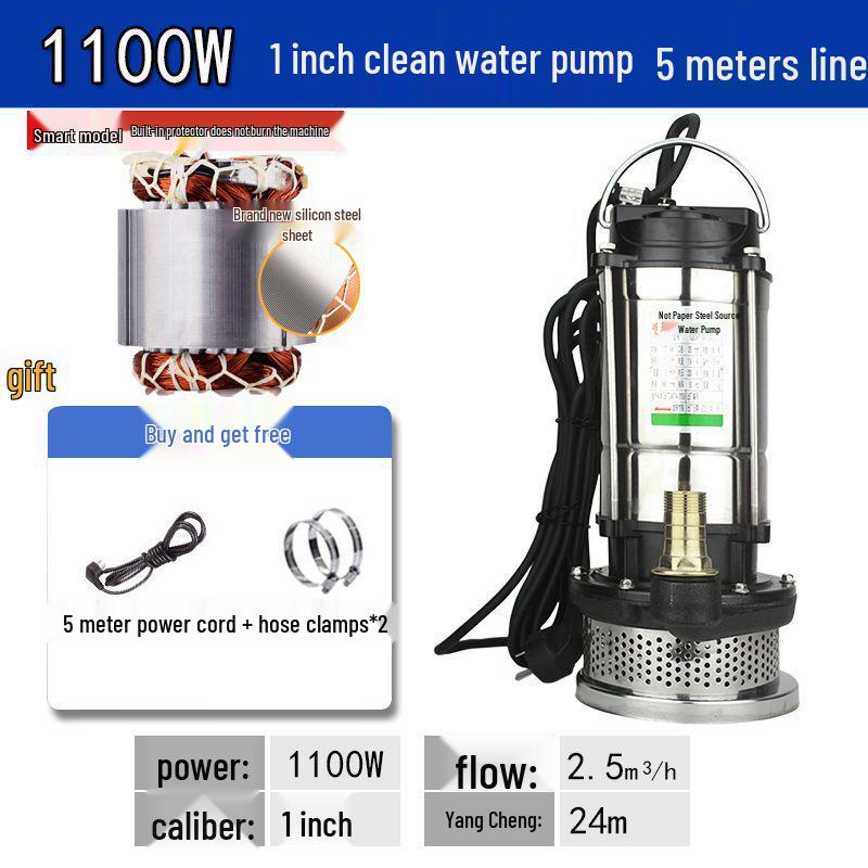 Stainless Steel 220V Small Submersible Water Pump for Household, High Head, Agricultural, and Sewage Use.