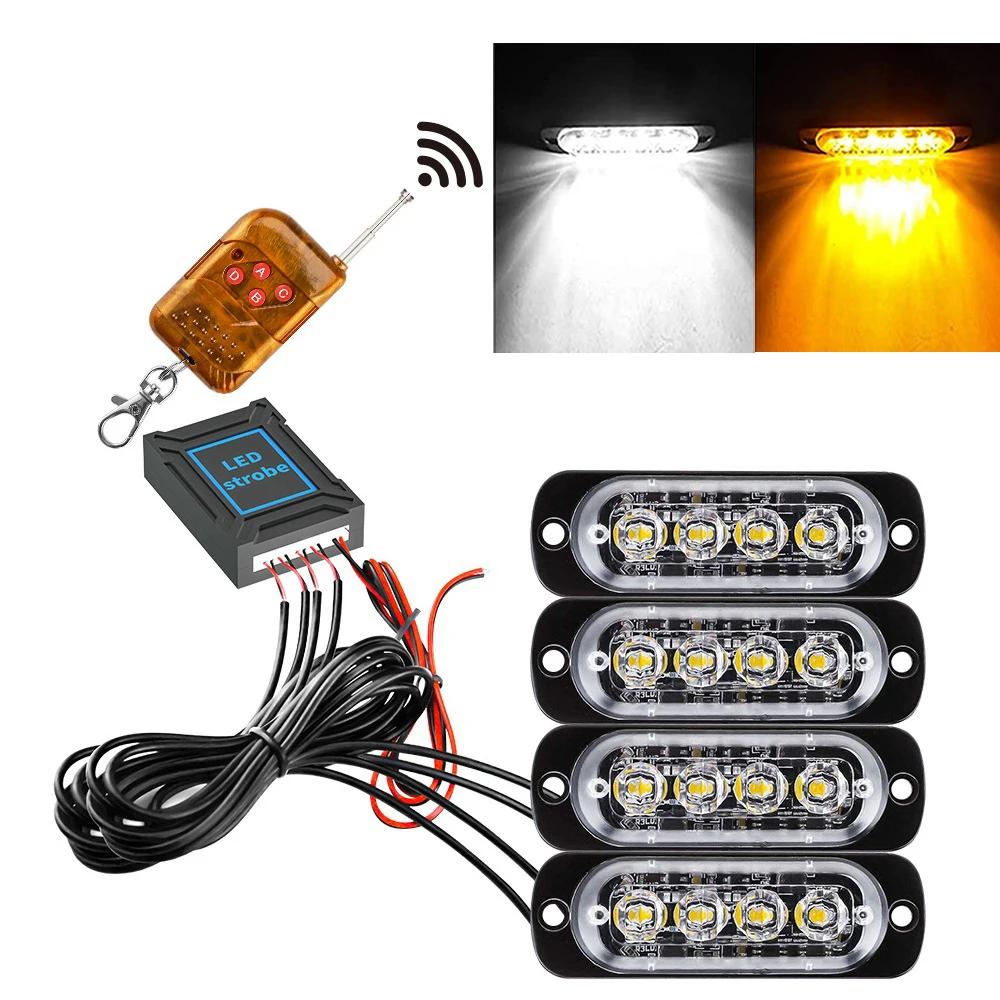 Wireless Grille Police Lights for Car Led Strobe Lights Automotive Flashing Warning Beacon 12V -24V Emergency Lamp for Vehicles