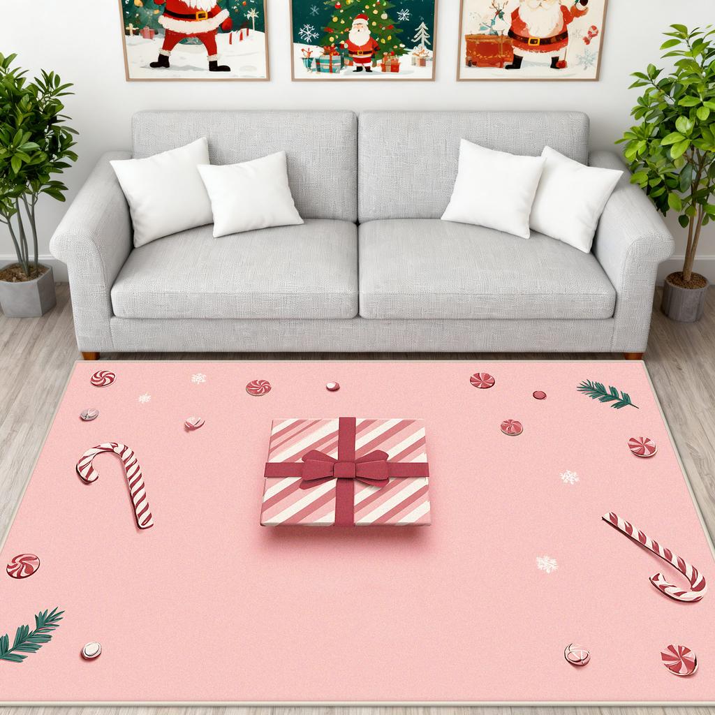 Pink Christmas Decoration Carpet Girl Bedroom Cloakroom Non-slip Floor Mat Creativity Living Room Sofa Area Rug Entrance Doormat