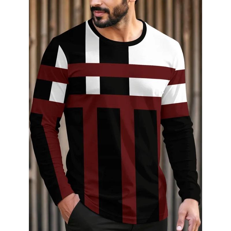 Men's 3D Printed Crew Neck Long Sleeve T-Shirt Fashion Versatile Trend Breathable Casual
