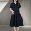 ZANZEA Women Short Sleeve Blouse and A-line Skirts Casual Two Piece Suit Sets