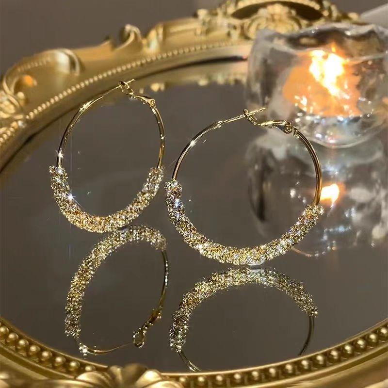 Cute Female White Zircon Stone Hoop Earrings Fashion Female Gold Color Wedding Jewelry For Women