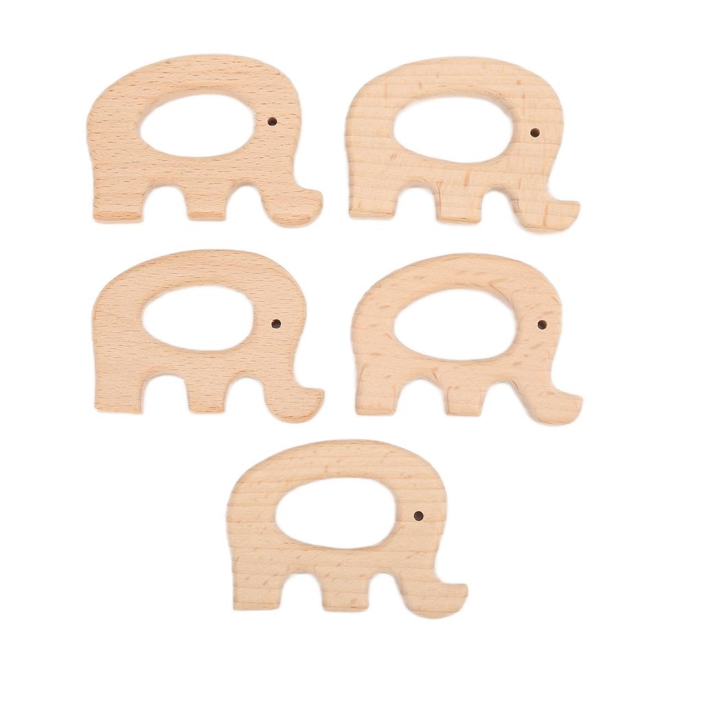 5Pcs Wooden Teether Toys Natural Beech Sturdy Durable Impact Resistance Smooth Safe Non Toxic Wood
