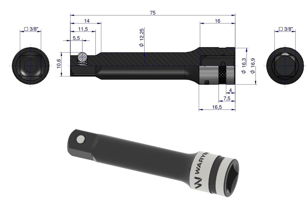 3/8" Extension. 75mm, Waryński