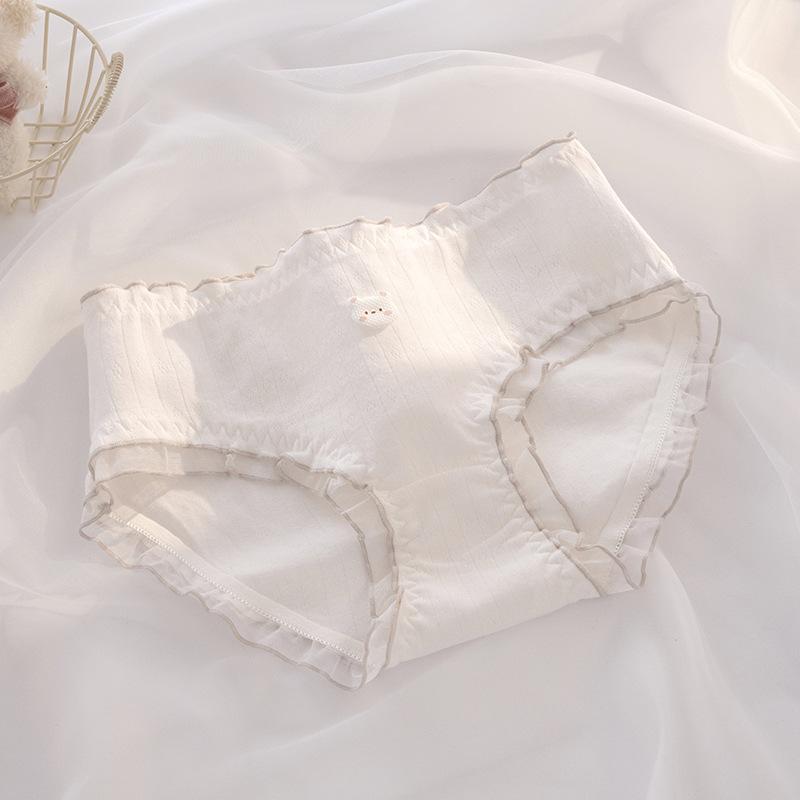 Ladies New Cotton Lovely Sweet Lace 10A Antibacterial Crotch Triangle Briefs