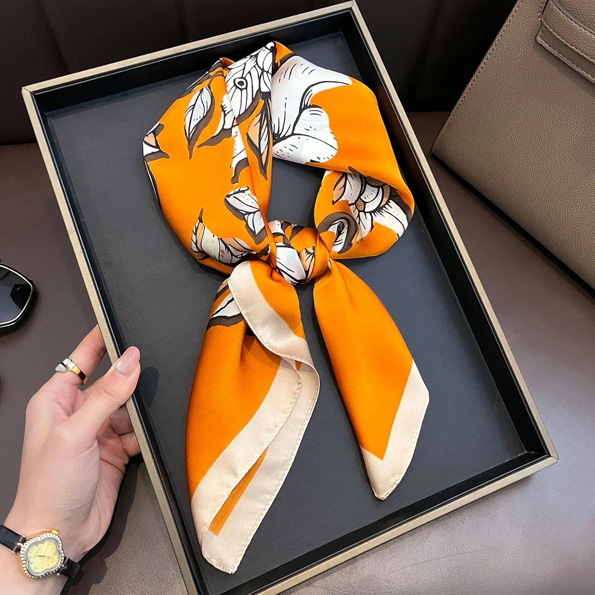 

Elegant Floral Scarf Women Imitation Silk Neckerchief Foulard Female Hairbands Echarpe Shawls Wraps Bandanas 70 70