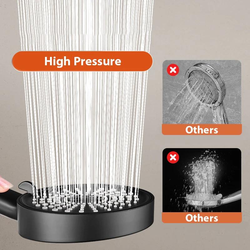 New 5 Modes Shower Head High Pressure Big Panel Large Flow Silver Black Showers Massage Handheld Showerhead Bathroom Accessories