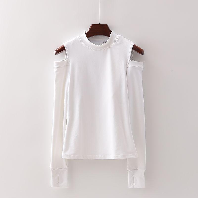 

[Fan] Shopping Mall Brand Discount Women s round Neck Stretch off-Shoulder Lined Vest Yoga Dance Long Sleeves T-shirt 2n292 White M/160 (blemish: light dirty yellow)
