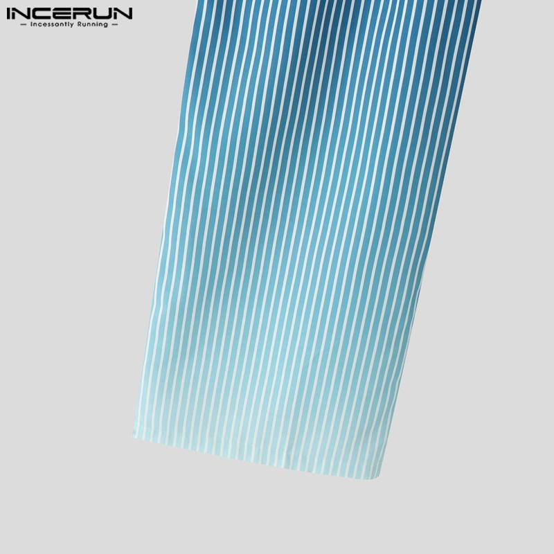 INCERUN Pantaloni Lungi Drepți Casual cu Șnur și Talie Elastică cu Gradient pentru Bărbați