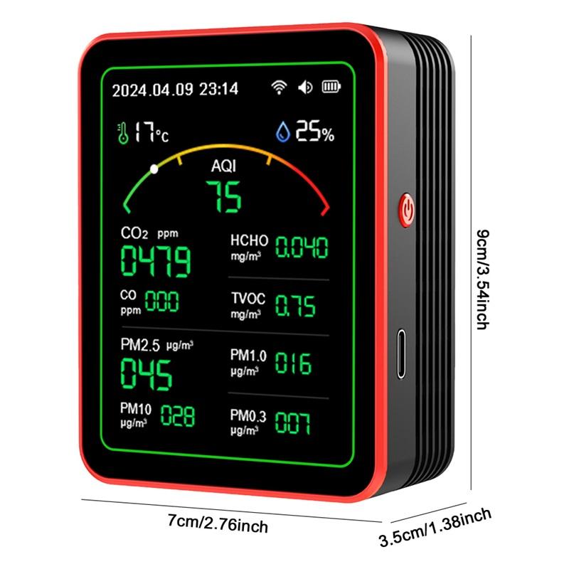WiFi 15-in-1 Indoor Air Quality Monitor APP Control Portable AQI PM0.3 PM1.0 PM2.5 PM10 Tester Household CO CO2 TVOC HCHO Tester