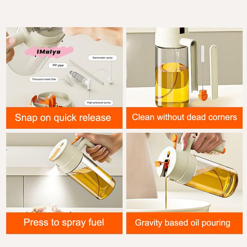 2-in-1 Oil Spray Bottle 470/650ml Large Capacity Leakproof Glass Oiler with Pour Spout Multifunctional Kitchen Cooking Accessory