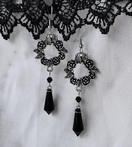 Vintage Gothic Vampire Witch Black Rose Earrings for Women  Creative Holiday Party Personalized Jewelry Accessories
