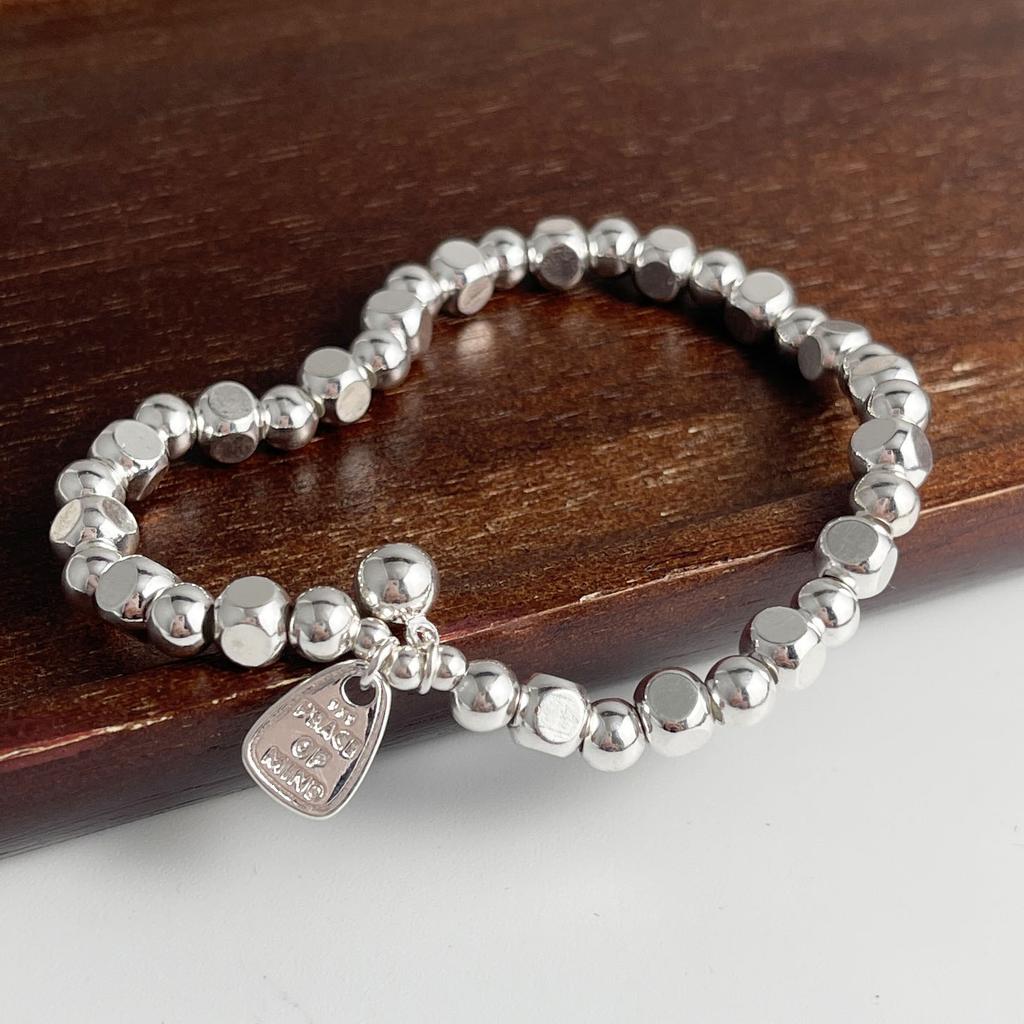100% Massives 925er Sterlingsilber Retro-Armband für Damen Herren Vintage Handgefertigt Steinperle Einfaches Armband Geburtstagsgeschenk