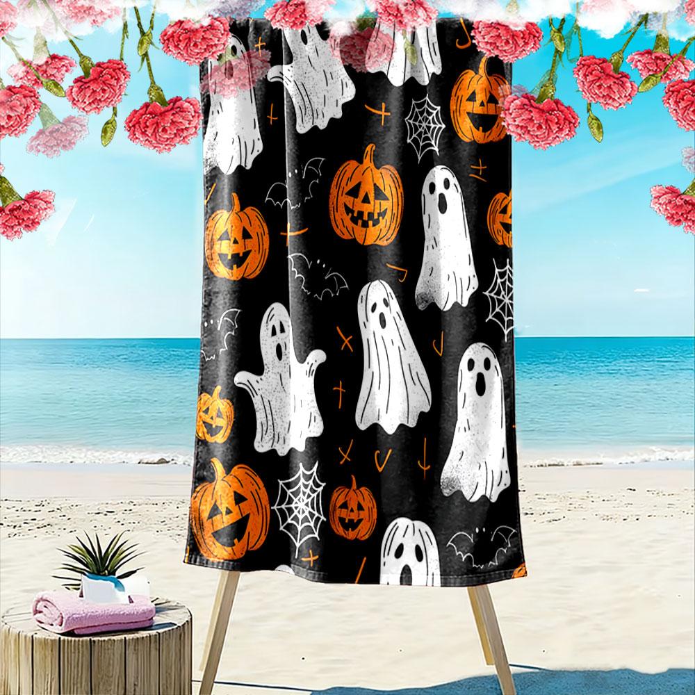 Ghostly pumpkins dance joyfully Print beach towel, quick drying, suitable for travel, outdoor sports, jogging, the beach and swimming, gift