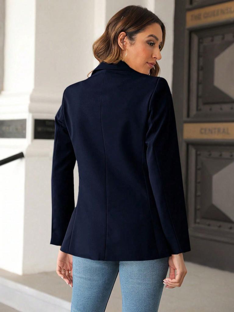 Women's Long Sleeve Open Front Blazer Button Detail Casual Work Office Jacket