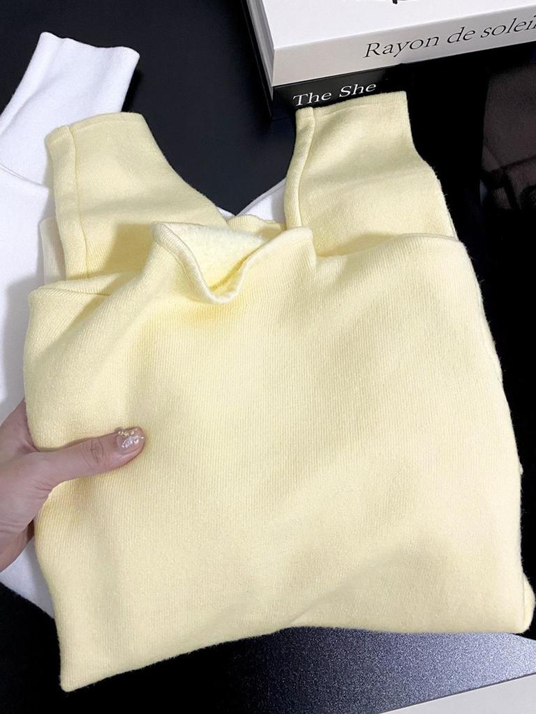 Semi-turtleneck solid color casual inner top thickened long-sleeved knitted bottoming shirt autumn and winter stand-up collar integrated fleece