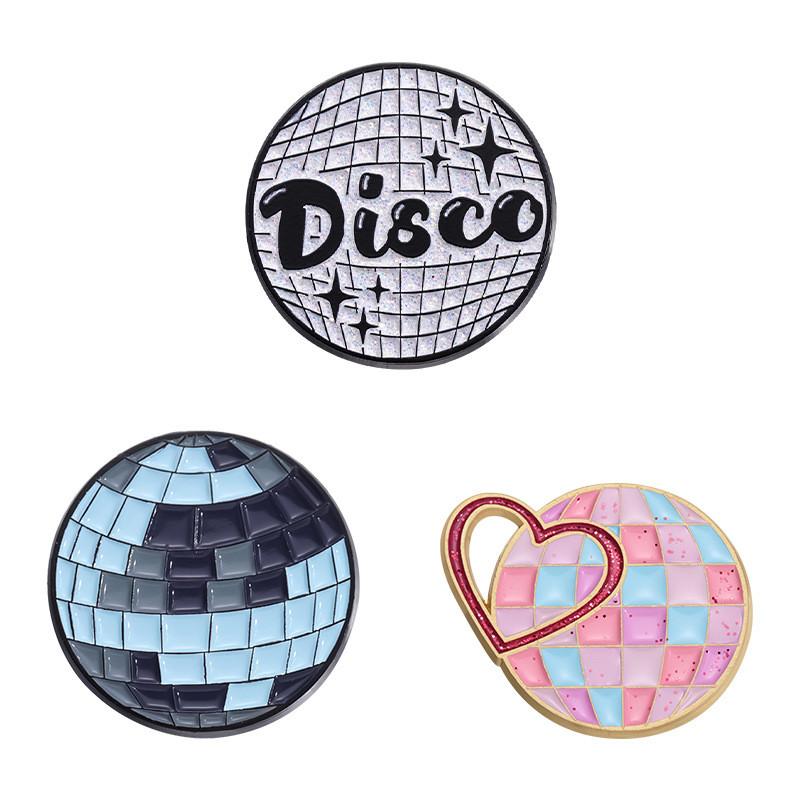Contemporary Geometric Round Planet Badge Striking Alphabet Disco Light Metal Brooch For All Occasions