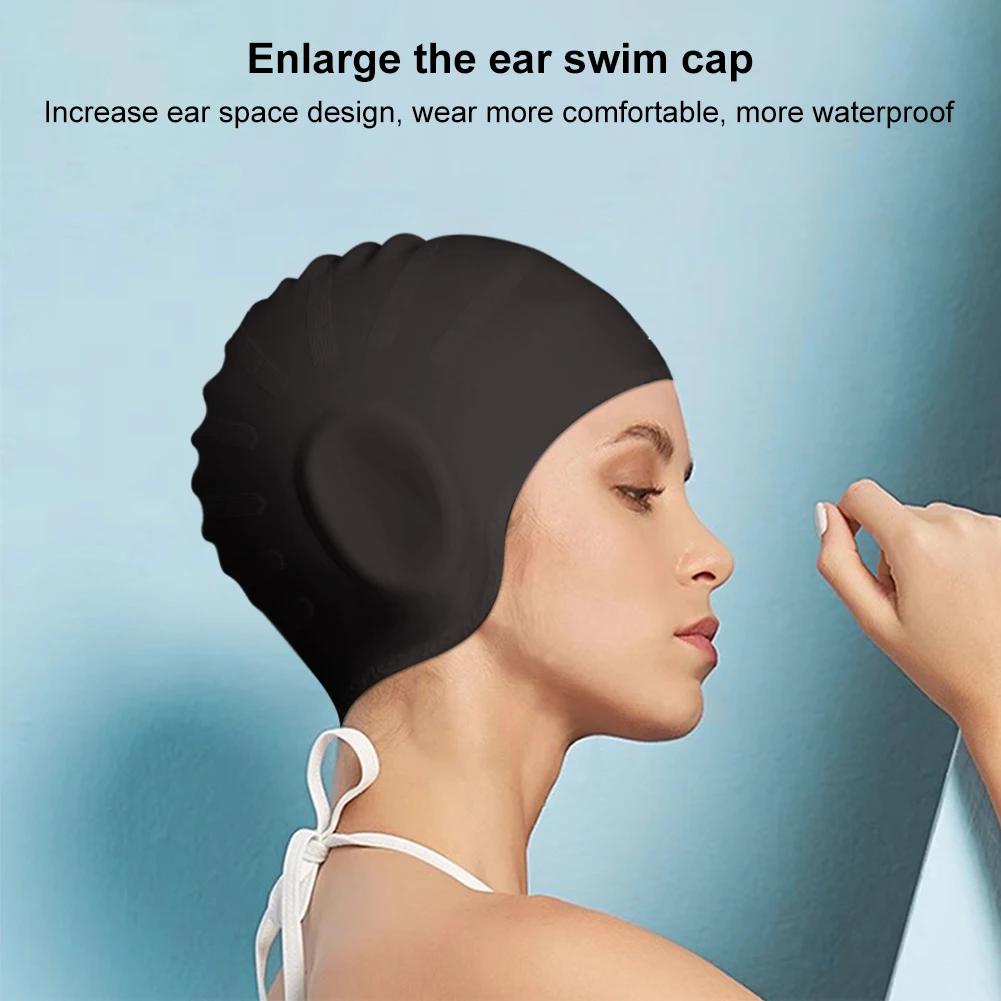 Adults High Elastic Swimming Caps Men Women Waterproof Swimming Pool Cap Protect Ears Long Hair Large Silicone Diving Swim Hat