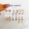 9 Pairs Women Earrings Butterfly Heart Geometric Ear Stud Creative Retro Crystal Pearl Earrings For Gift