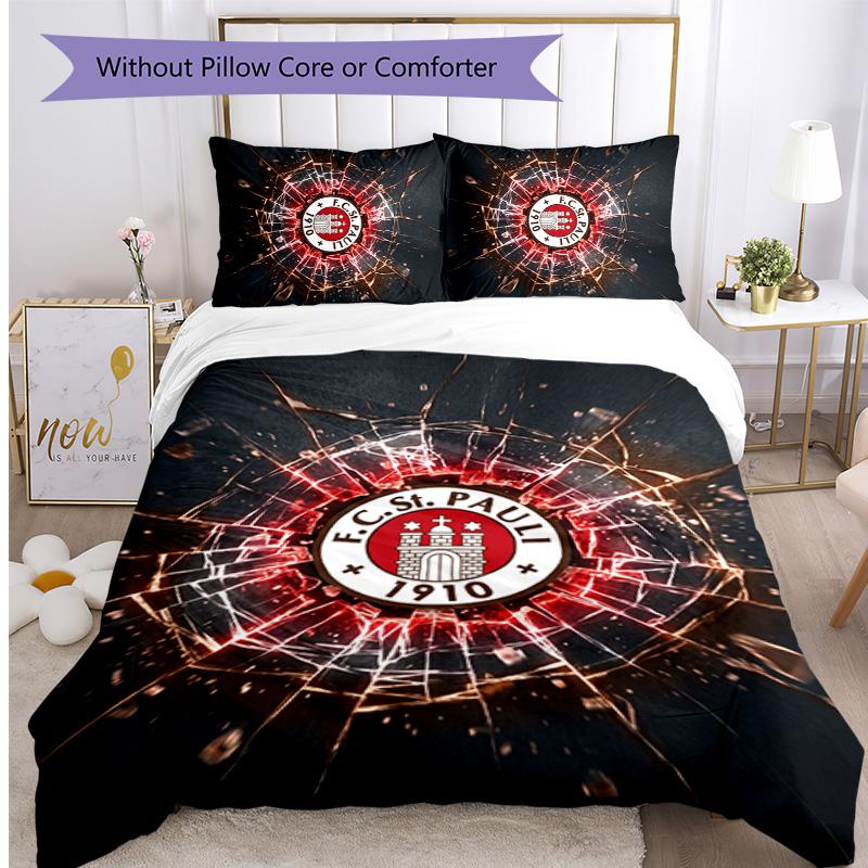FC St. Pauli Football Printed 3 Pieces Bedding Set, Comfortable Skin Friendly Bedroom Duvet Cover Set