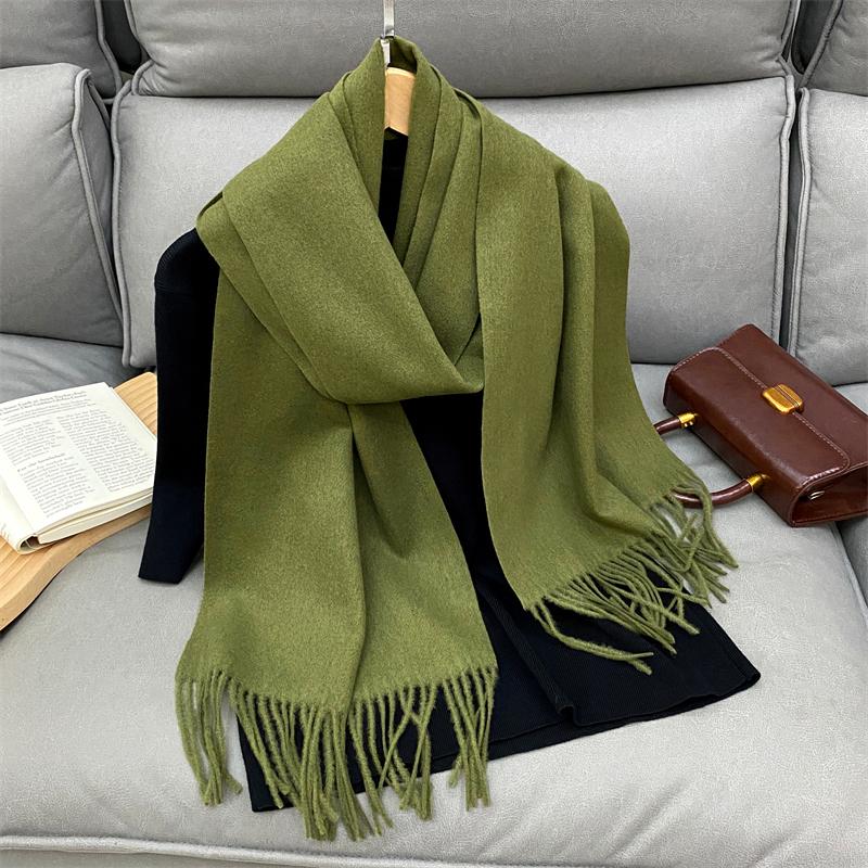 Winter Warm Women Scarf Cashmere Solid Color Shawls Thick Neckerchief Hijab Wraps Tassls Pashmina Foulard Headband