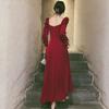 Red Elegant Party Dress Women Spring French Split Designer Midi Dress Female High Street Casual Korean One-piece Dress 2021 New