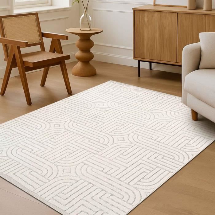 Tapis à relief géométriques écru 120x180