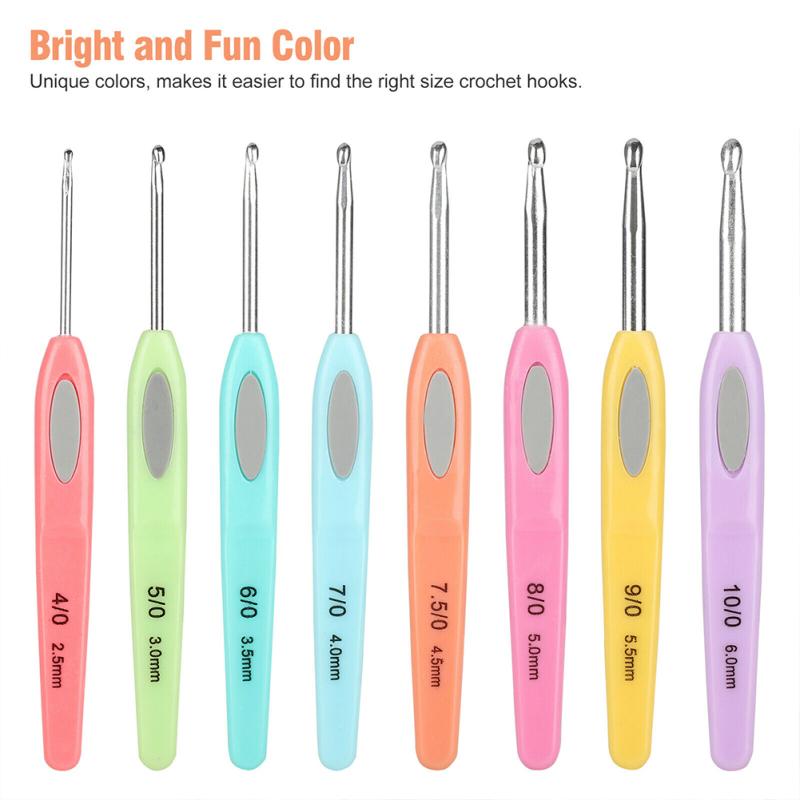 8pcs Colorful Crochet Hook Set Marked With Number Aluminum Alloy Ergonomic Design Knitting Needle