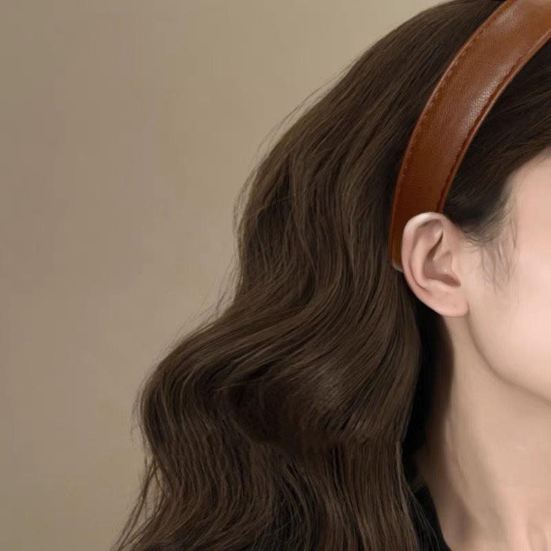 Coffee Wine ~ Retro Pu Leather Hairband French Style High Cranial Pressure Hair Bundle Jennie's Same Style Travel Hairpin