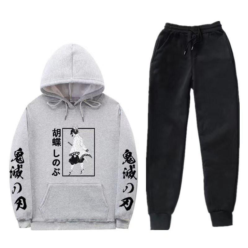 Unisex Anime-Inspired Hooded Sweatshirt Set Winter Thick Cotton Blend Tracksuit Teens Adults