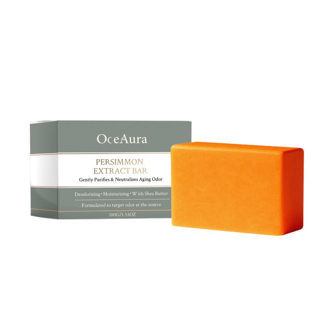 OceAura Persimmon Extract Bar Soap, Deodorizing Body Cleansing Bar with Shea Butter, Neutralizes Aging Odor, Moisturizing Purifying Body Wash Soap