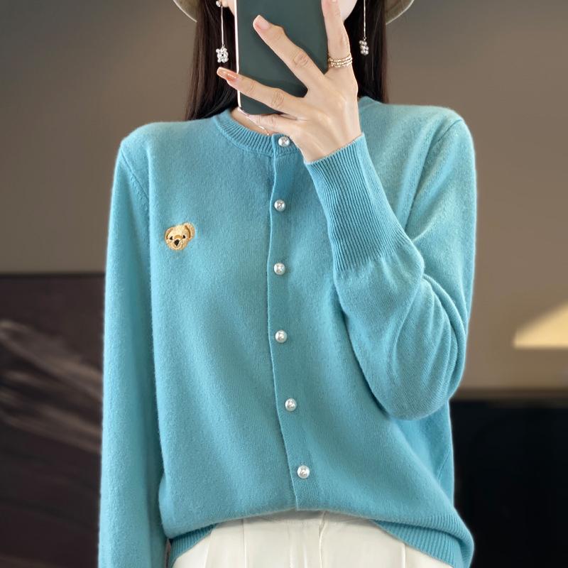 

Вязаный кардиган женский вышитый круглый вырез свитер маленькая рубашка куртка осенние свободные маленькие ароматные топы XXL озеро синий