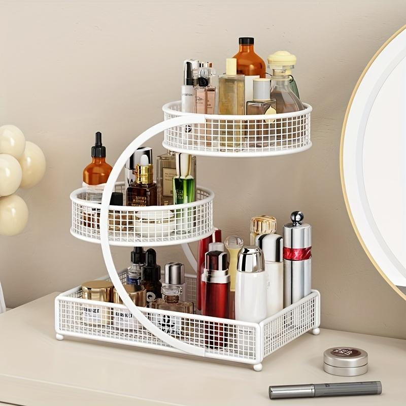 1pc Varnished Metal Cosmetic Organizer,Lightweight No-Installation Makeup Storage Rack for Vanity,Bathroom Countertop Shelf for And Skincare Products