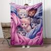 Cute Kitten Pink Blue Flannel Blanket  Soft Warm Sofa Office Travel Camping Family Gift