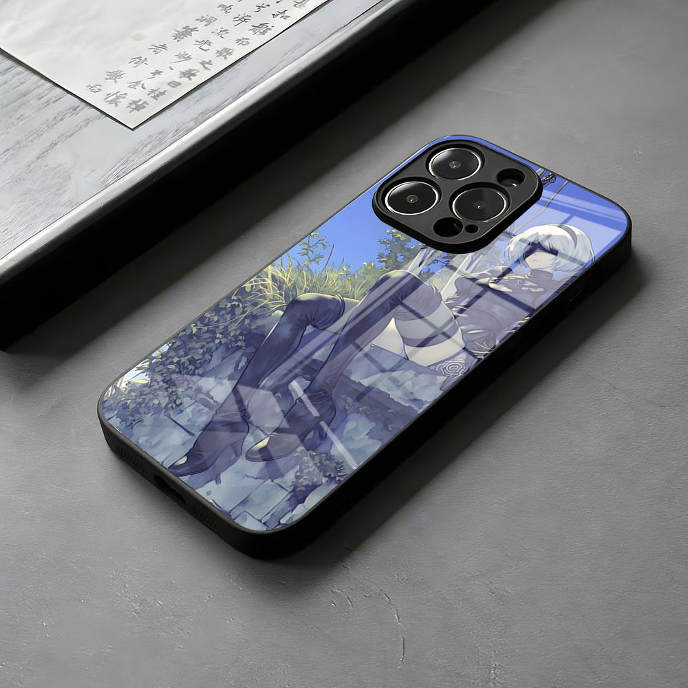 NieR A-Automata 2B Phone Case DIY Printing Glass For IPhone 16 15 14 Pro Max 13 12 Mini 11 X XS XR 8 Plus For Samsung S 25 24 23