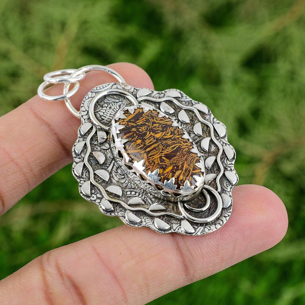 Daughters Day Sale Mariam Jasper Stone Sterling Silver Trendy Pendant Jewelry