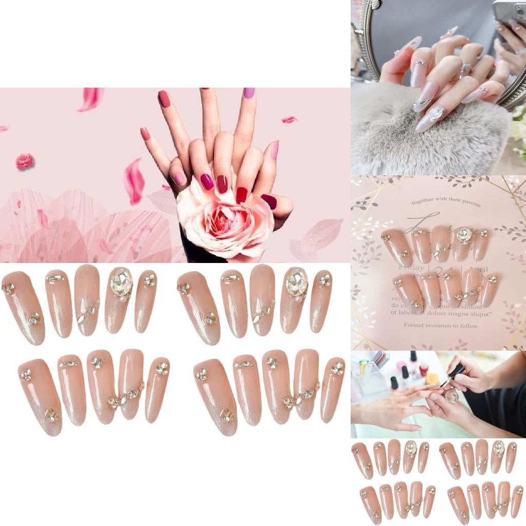 Neue handgefertigte mandelförmige Cat-Eye-Nagelkunst mit funkelnden Strasssteinen, abnehmbare künstliche Nagelaufkleber