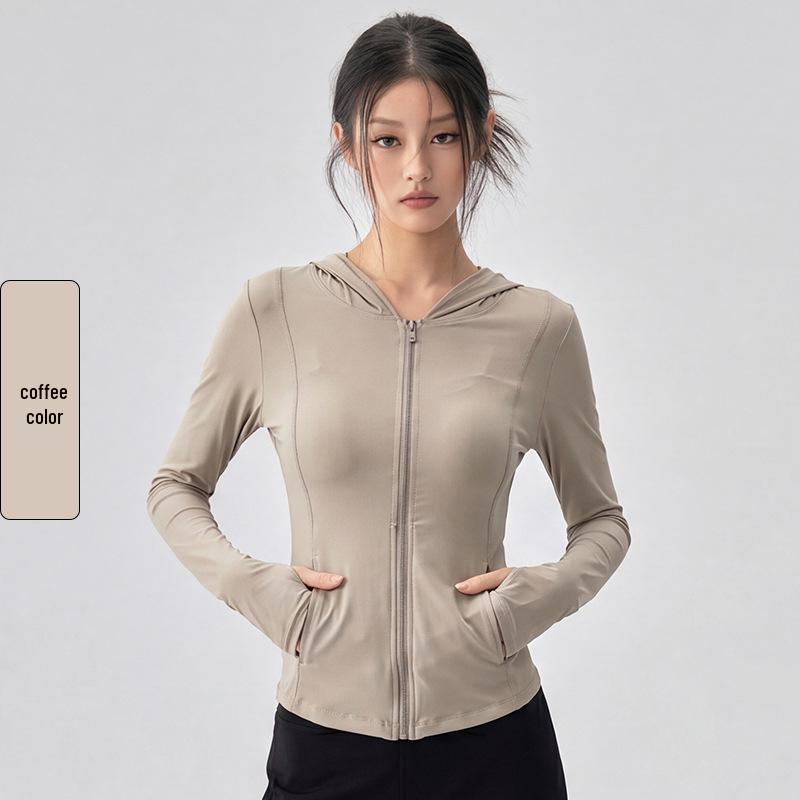 Women's Slimming Yoga Jacket: 2026 Summer Sun Protection Hooded Cardigan