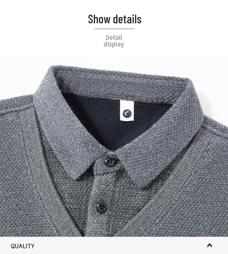 Men's Winter Knitwear Sweater: Thickened, Faux Two-Piece Design, Velvet-Lined, Long Sleeve with Shirt Collar.