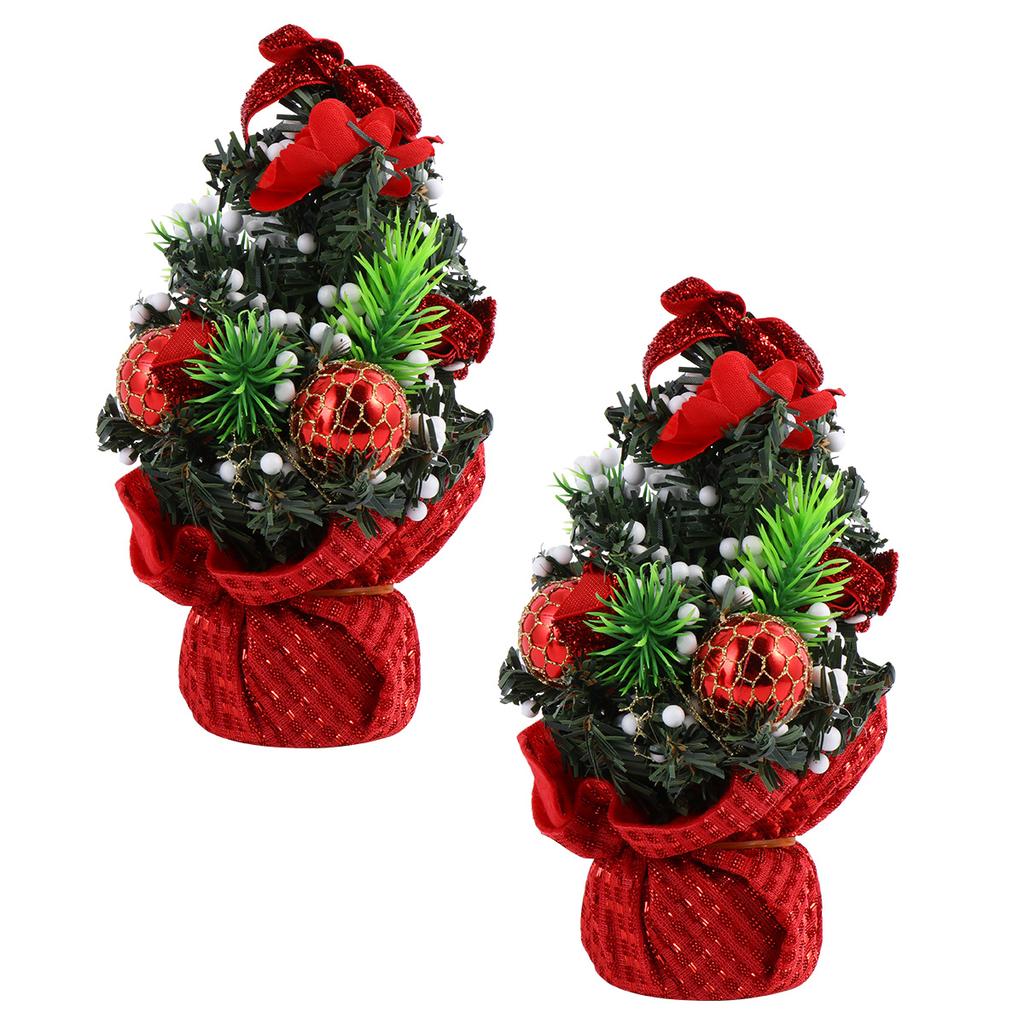 2Pcs Mini Christmas Tree Small Xmas Tree Decorative Tabletop Holiday Room Office Party Supplies Decorative Trees