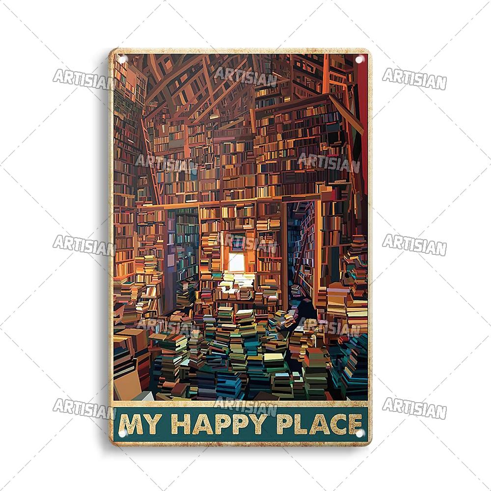 Artisian Reading Vintage Metal Sign Read Book Tin Plaque Girl Loves Books Classic Decorative Poster Wall Decor Garage Bar Pub