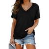 Women's New Solid Color Batwing Sleeve Side Pleated V-neck Short-sleeved T-shirt